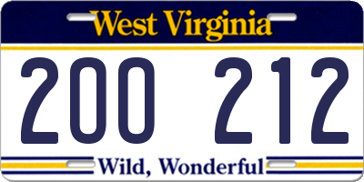 WV license plate 2OO212