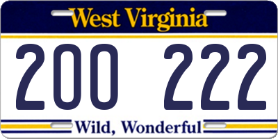 WV license plate 2OO222