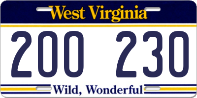 WV license plate 2OO230