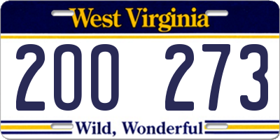 WV license plate 2OO273