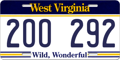 WV license plate 2OO292