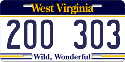 WV license plate 2OO303