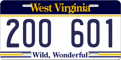 WV license plate 2OO601