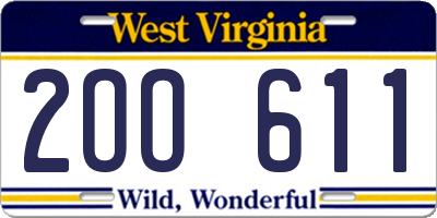 WV license plate 2OO611