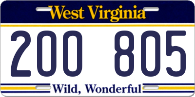 WV license plate 2OO805