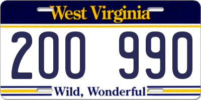 WV license plate 2OO990