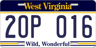 WV license plate 2OP016