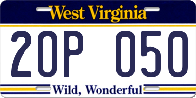 WV license plate 2OP050