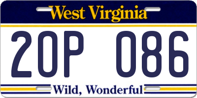 WV license plate 2OP086