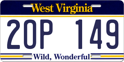 WV license plate 2OP149