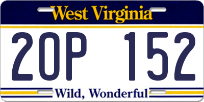 WV license plate 2OP152