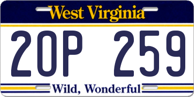 WV license plate 2OP259