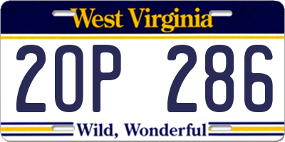 WV license plate 2OP286