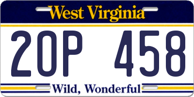 WV license plate 2OP458