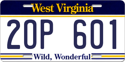 WV license plate 2OP601