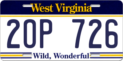 WV license plate 2OP726