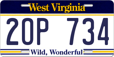WV license plate 2OP734