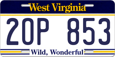WV license plate 2OP853