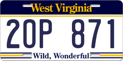 WV license plate 2OP871
