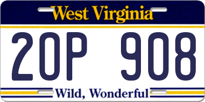 WV license plate 2OP908