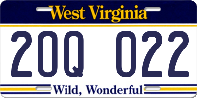 WV license plate 2OQ022