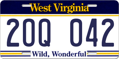 WV license plate 2OQ042