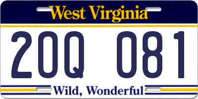 WV license plate 2OQ081
