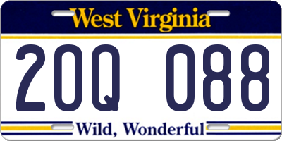 WV license plate 2OQ088