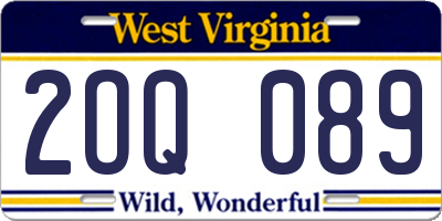 WV license plate 2OQ089