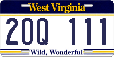WV license plate 2OQ111