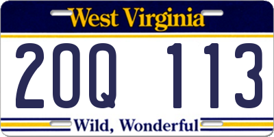 WV license plate 2OQ113