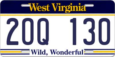 WV license plate 2OQ130
