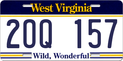 WV license plate 2OQ157
