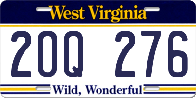 WV license plate 2OQ276