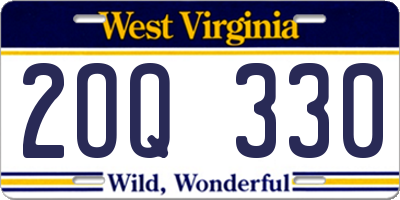 WV license plate 2OQ330