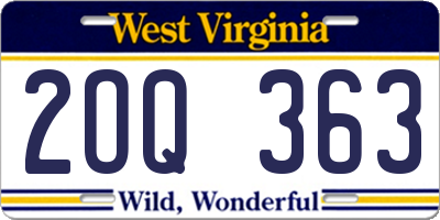 WV license plate 2OQ363
