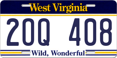 WV license plate 2OQ408