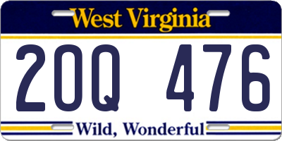 WV license plate 2OQ476