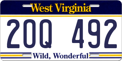 WV license plate 2OQ492