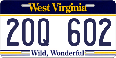 WV license plate 2OQ602