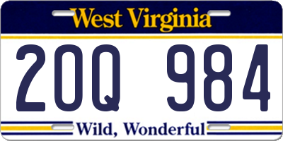 WV license plate 2OQ984