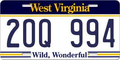 WV license plate 2OQ994
