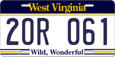 WV license plate 2OR061