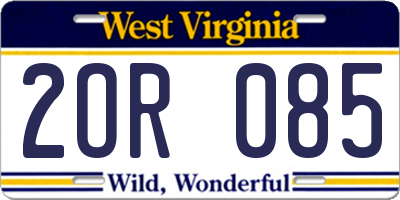 WV license plate 2OR085