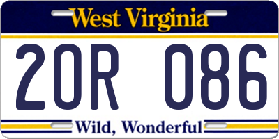 WV license plate 2OR086