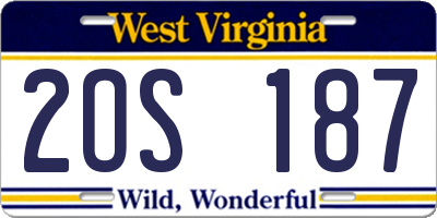WV license plate 2OS187