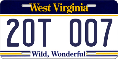 WV license plate 2OT007
