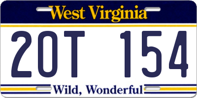 WV license plate 2OT154