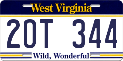 WV license plate 2OT344