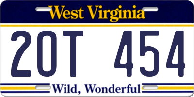 WV license plate 2OT454